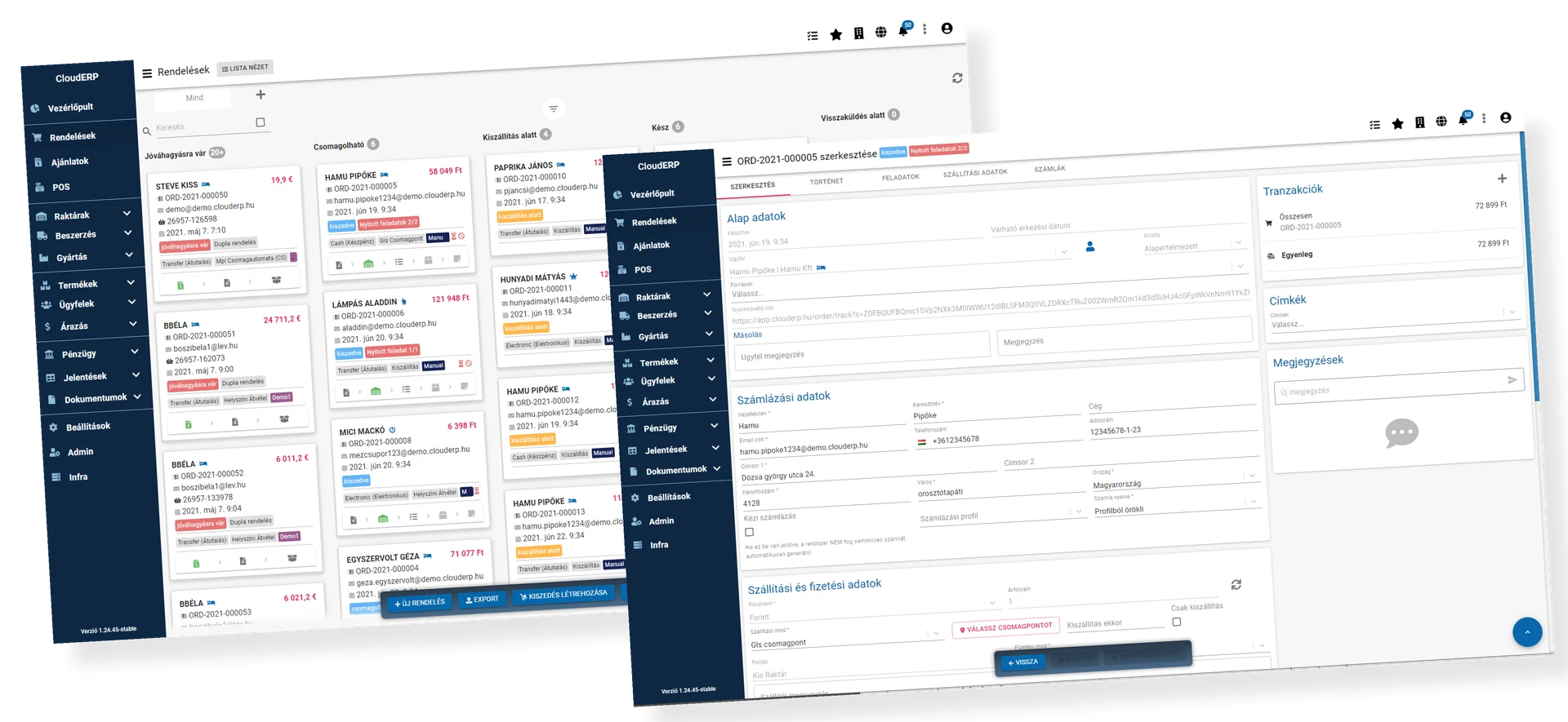 Rendelések és rendelési adatok a CloudERP-ben